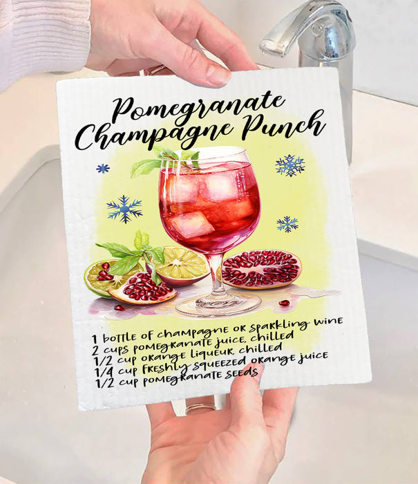 Christmas Cocktail Pomegrante Punch Swedish Dishcloth
