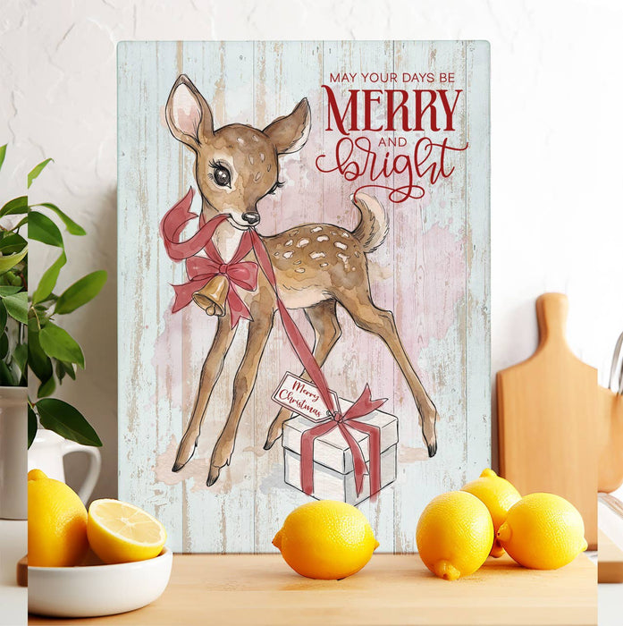 Vintage Christmas Reindeer Glass Cutting Board