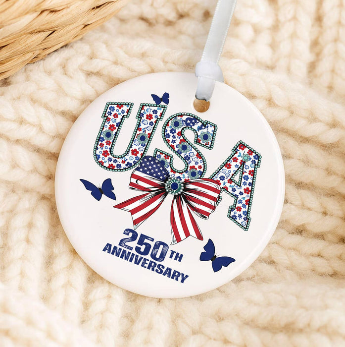 Patriotic USA Bow 250 Anniversary America Ornament