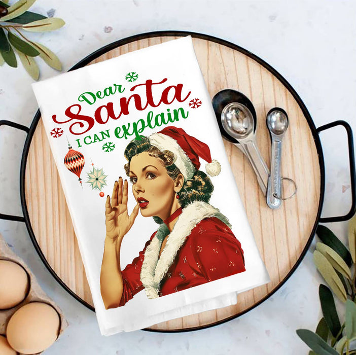 Christmas Santa I Can Explain Tea Towel