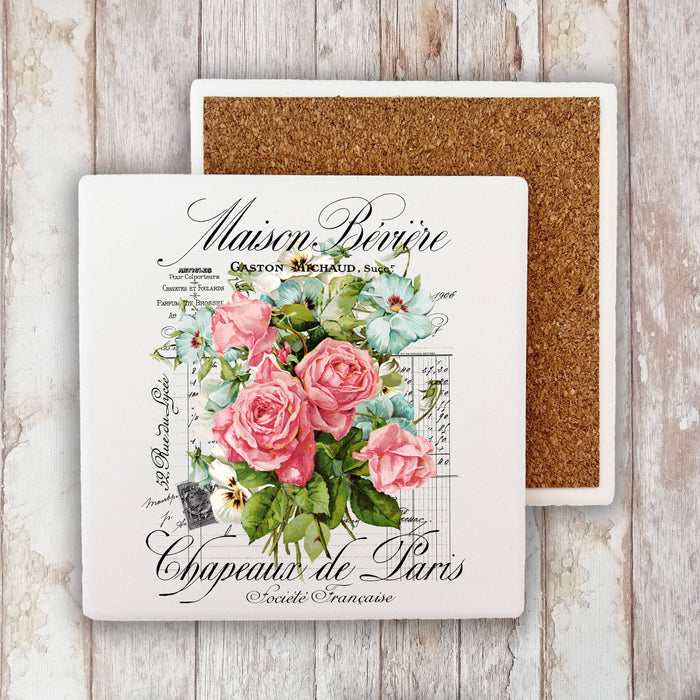 Vintage French Roses Paris Stone Coaster