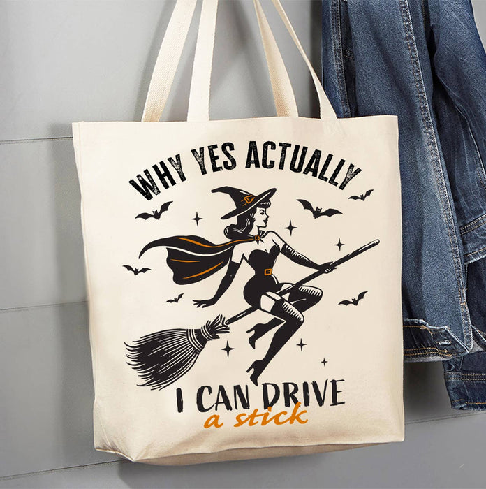 Halloween Retro I can Drive a Stick Canvas Tote Bag