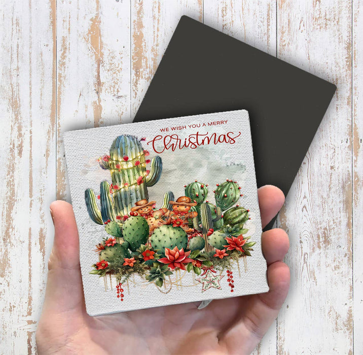 Merry Christmas Cactus Flowers Magnet Fridge