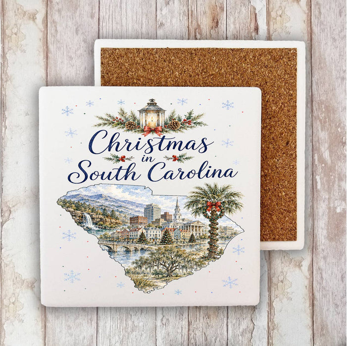 Christmas in South Carolina State Map Stone Coaster