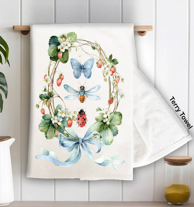 Strawberry Wreath Butterfly Ladybug Kitchen Terry Towel