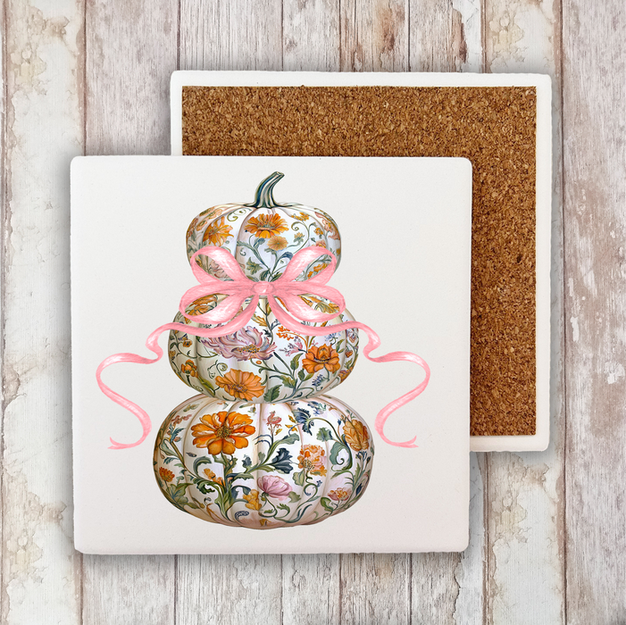 Fall Chinoiserie Floral Pumpkins Stone Coaster