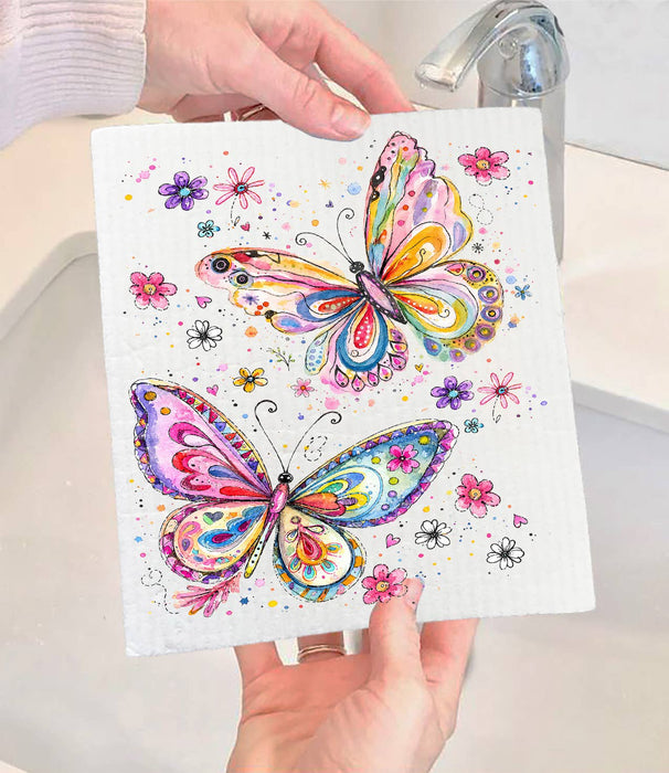 Whimsical Colorful Butterflies Swedish Dishcloth