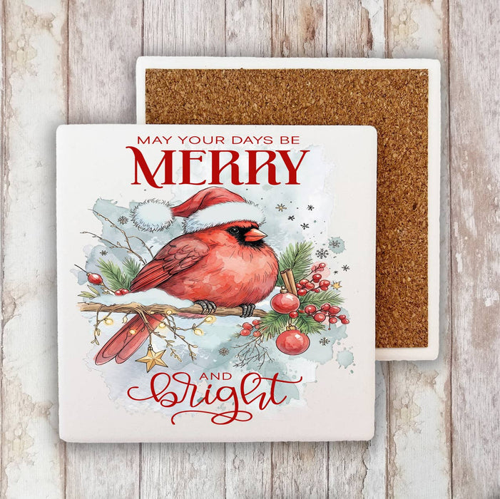 Christmas Days be Merry Red Cardinal Stone Coaster
