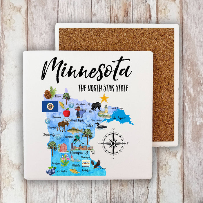 Minnesota State Map Souvenir Stone Coaster