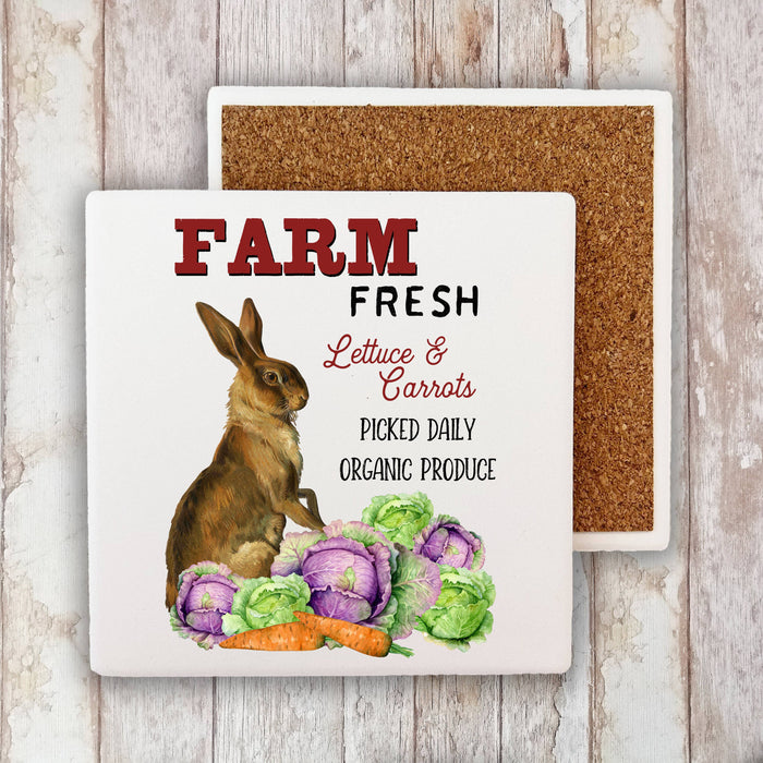 Easter Farm Lettuce Carrot Bunny Cotton Stone Coaster