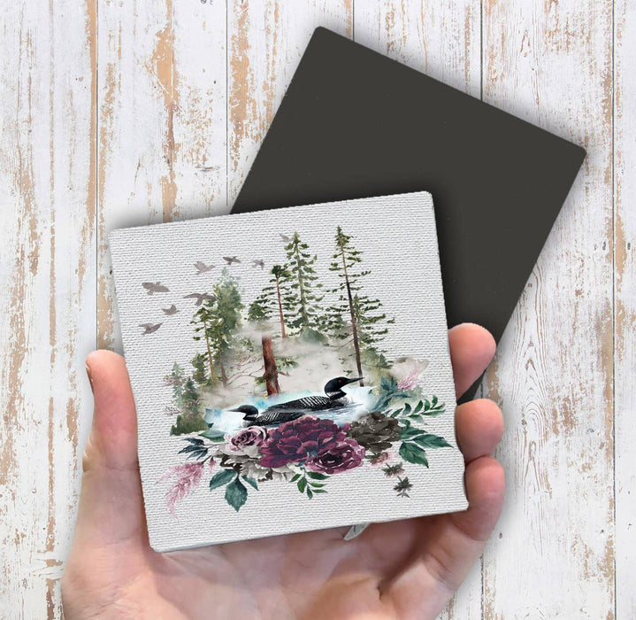 Loons Lake Mountains Wildlife Magnet Fridge