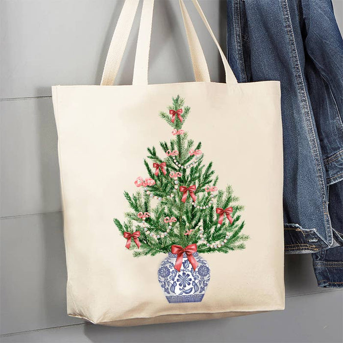 Chinoiserie Christmas Tree Canvas Tote Bag