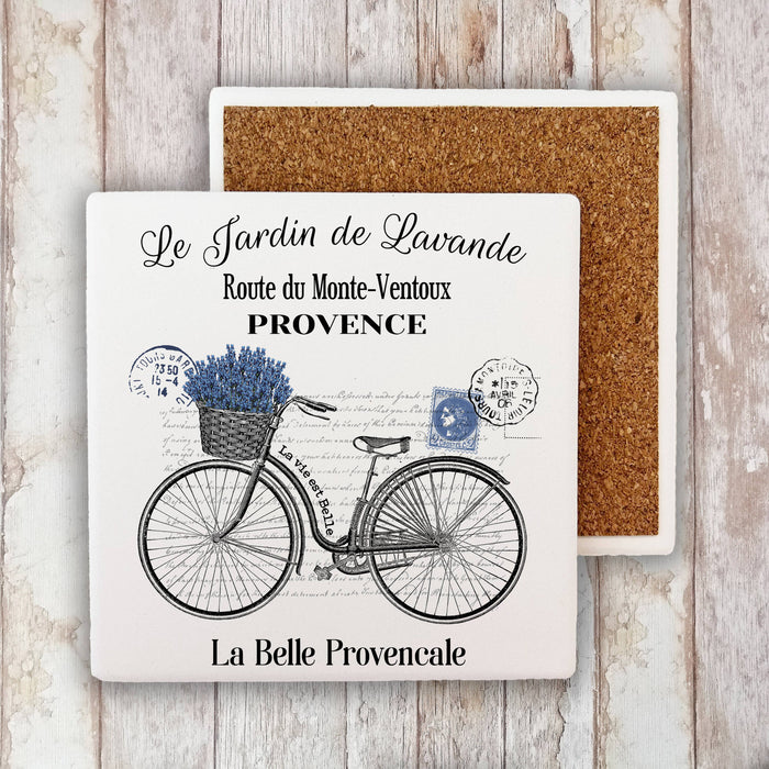 French Purple Lavender Bicycle  Stone Coaster