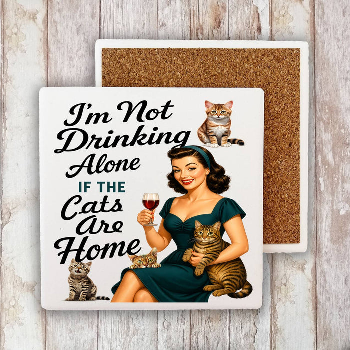 Retro Funny Drinking with Cats Stone Coaster
