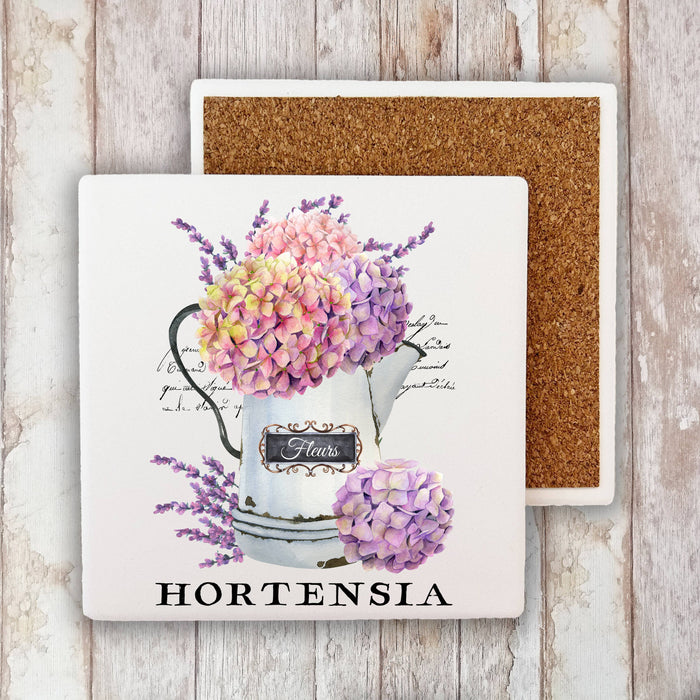 Farmhouse Paris Hydrangea Flowers  Stone Coaster