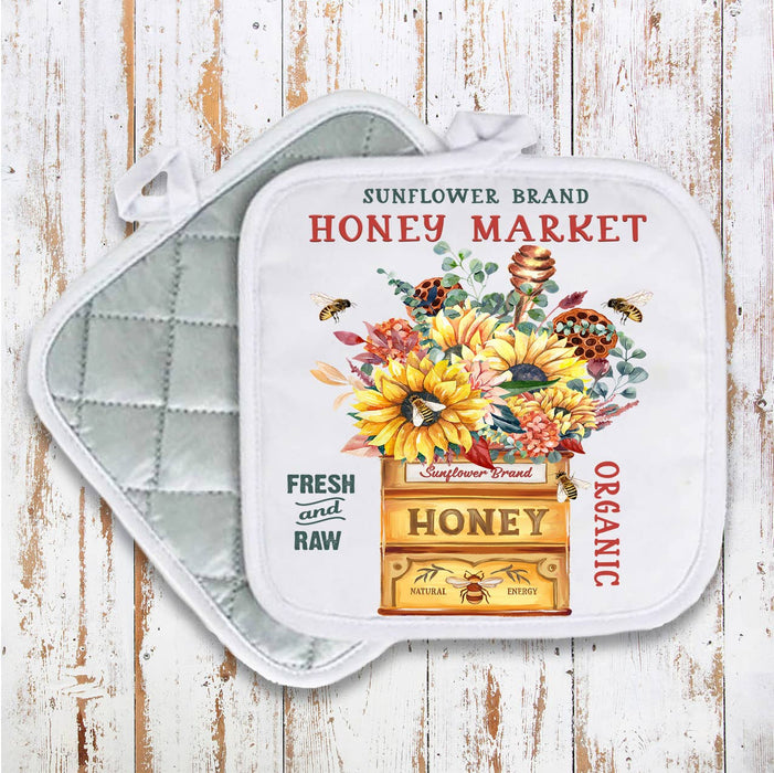 Modern Farmhouse Honey Market Bees Pot Holder Oven Mitt