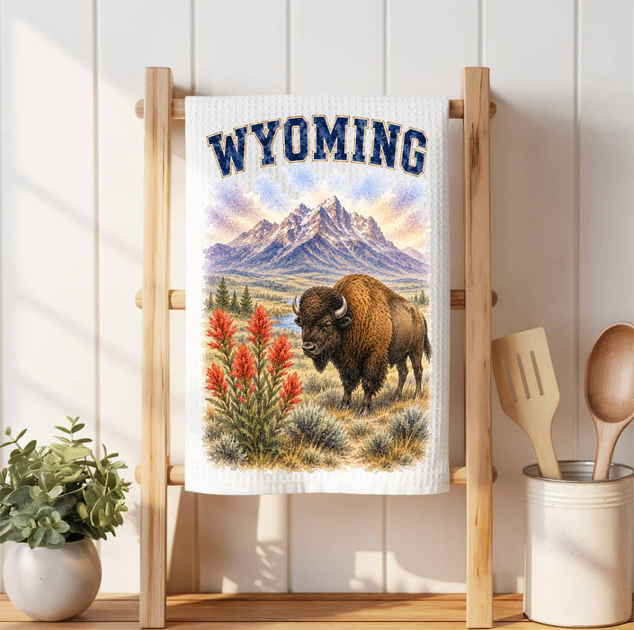 Wyoming State Bird and Animal Waffle Weave Towel