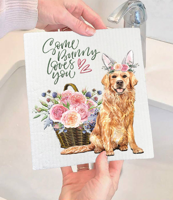 Some Bunny Loves You Lab Dog Swedish Dishcloth