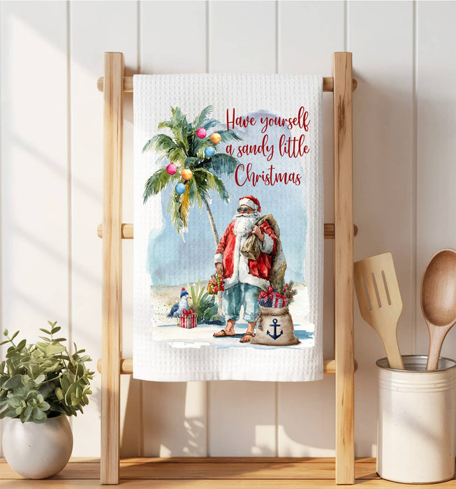 Have a Sandy Christmas Santa Beach Waffle Weave Towel