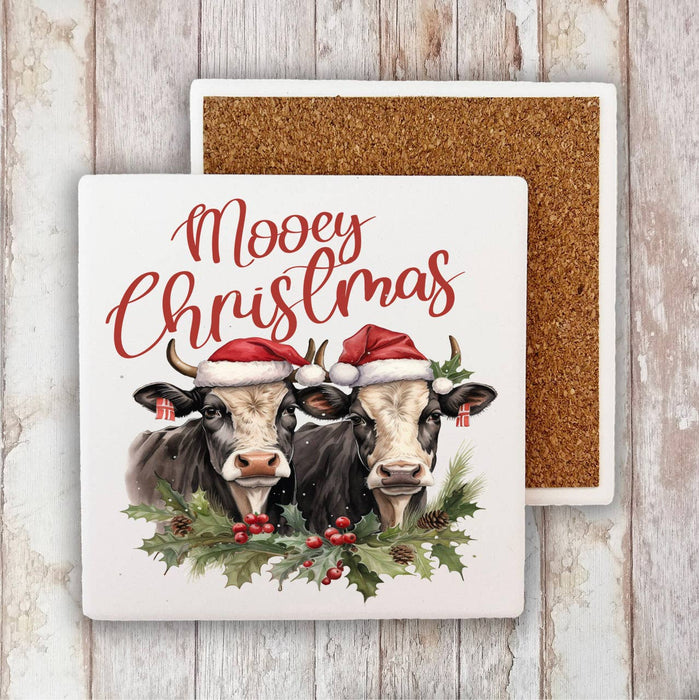 Mooey Christmas Cows Farm Stone Coaster