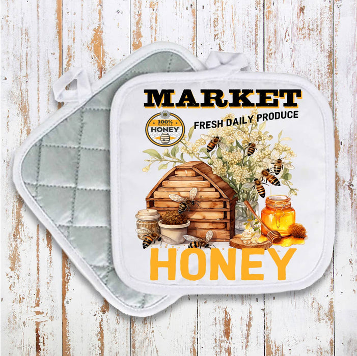 Honey Bees Country Market Pot Holder Oven Mitt