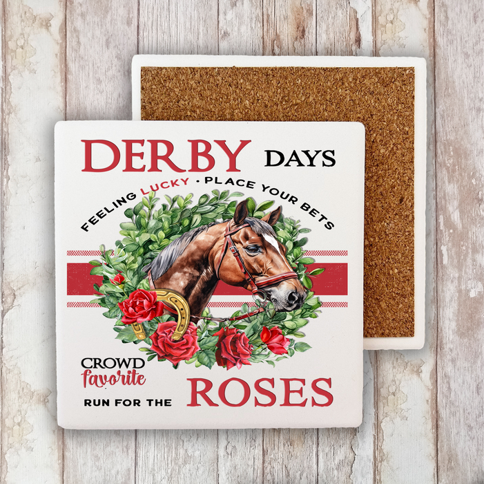 Derby Days and Roses Horses Stone Coaster
