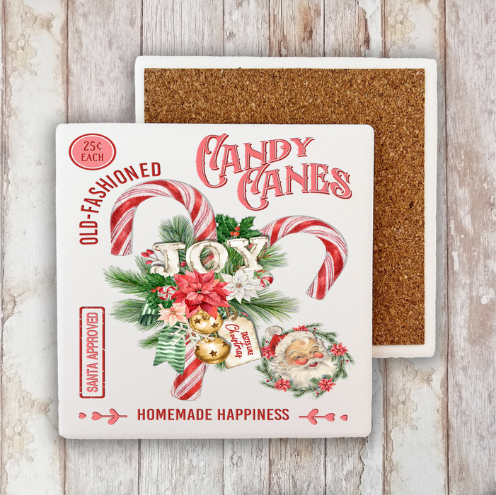 Christmas Old Fashion Candy Cane Stone Coaster