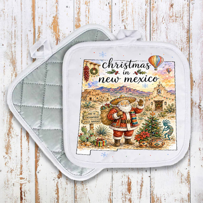 Christmas in New Mexico State Map Pot Holder