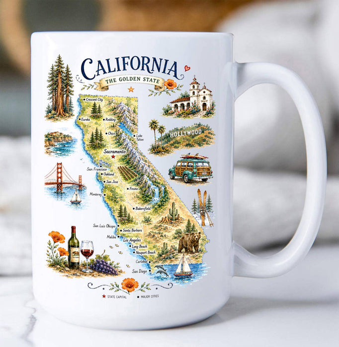 California State Map Landmark Coffee Mug
