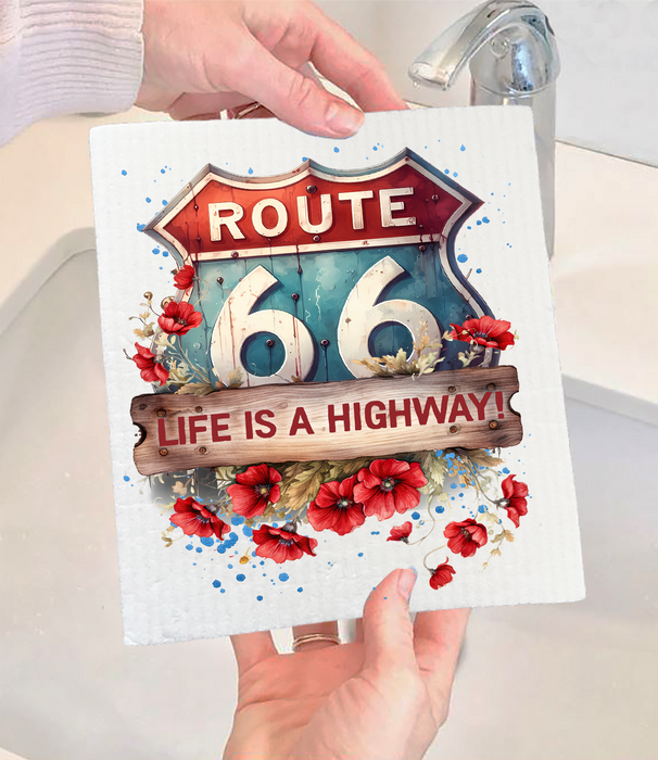 Route 66 Life is a Highway  Swedish Dishcloth
