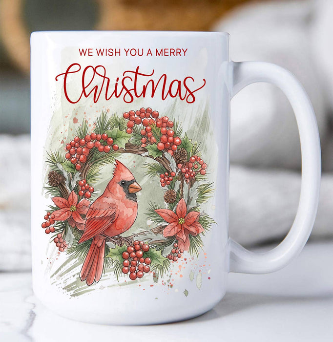 Christmas red Cardinak Wreath Coffee Mug