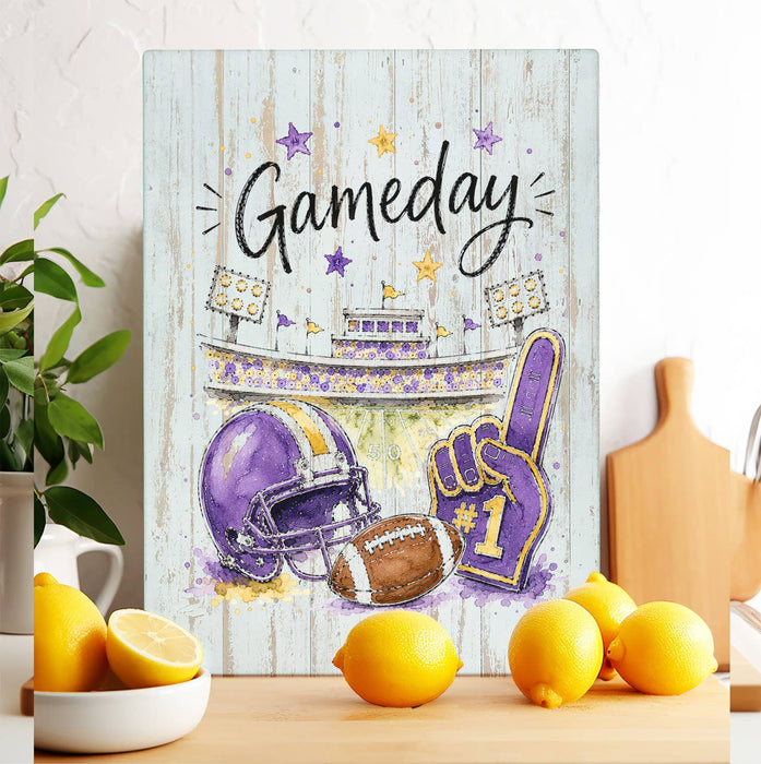 Gameday Football Purple & Gold Glass Cutting Board
