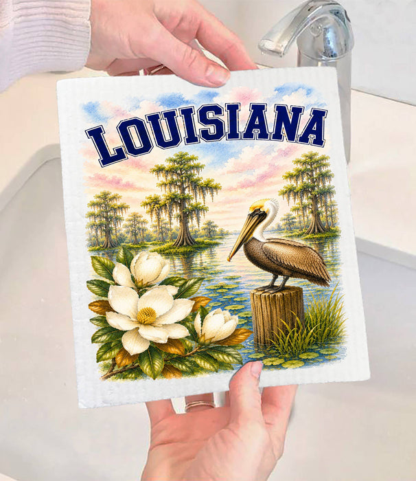 Louisiana State Bird and Animal Swedish Dishcloth