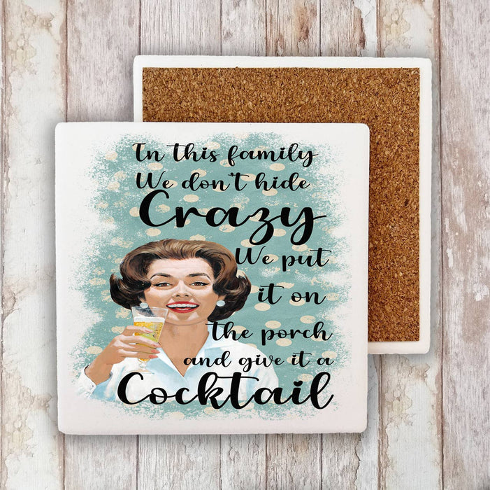 Retro Funny We Don't Hide Family Stone Coaster