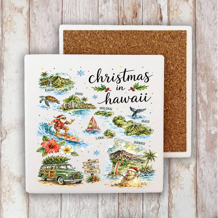 Christmas in Hawaii State Map Stone Coaster