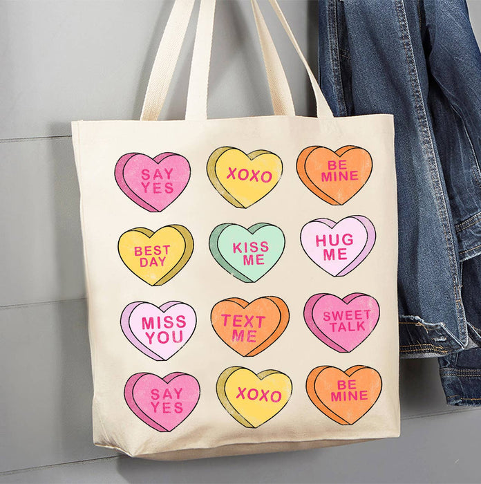 Candy Hearts Messages Valentine Canvas Tote Bag