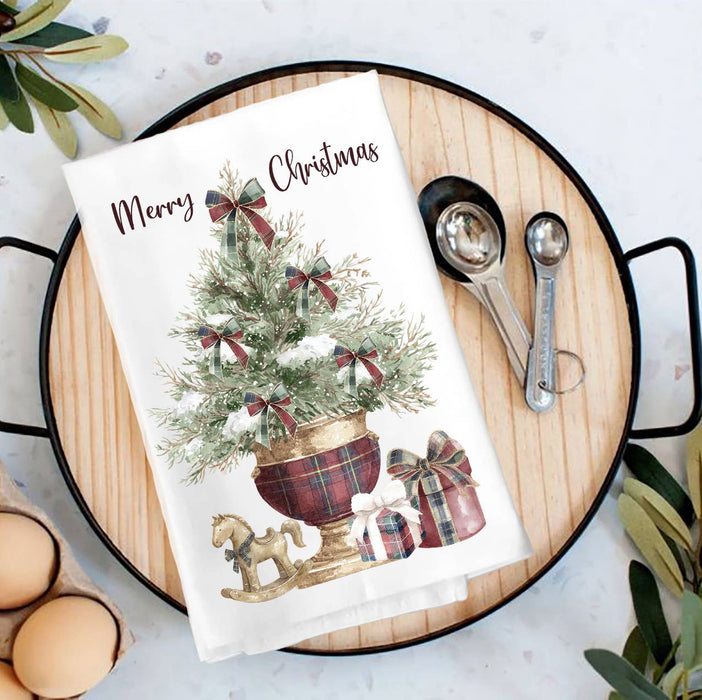 Christmas Tree Burgundy Velvet Tea Towel