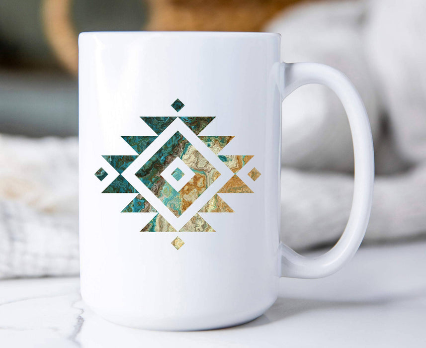 Western Blue Aztec Cactus Southwestern Coffee Mug