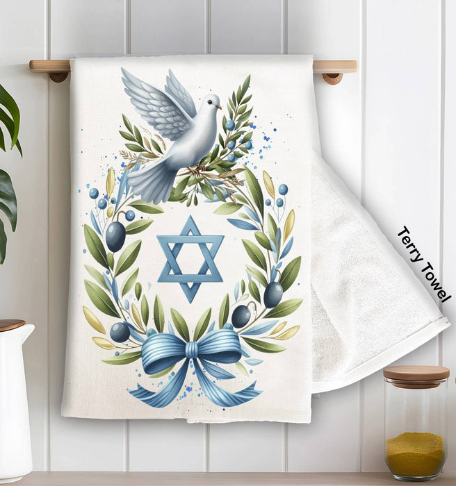 Hanukkah Olive Branch Dove Kitchen Terry Towel