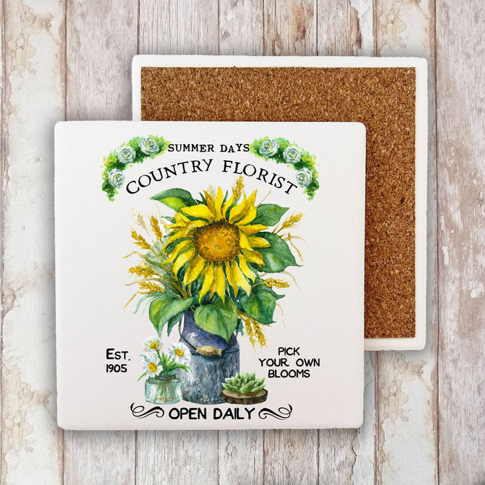 Country Florist Summer Sunflower  Stone Coaster