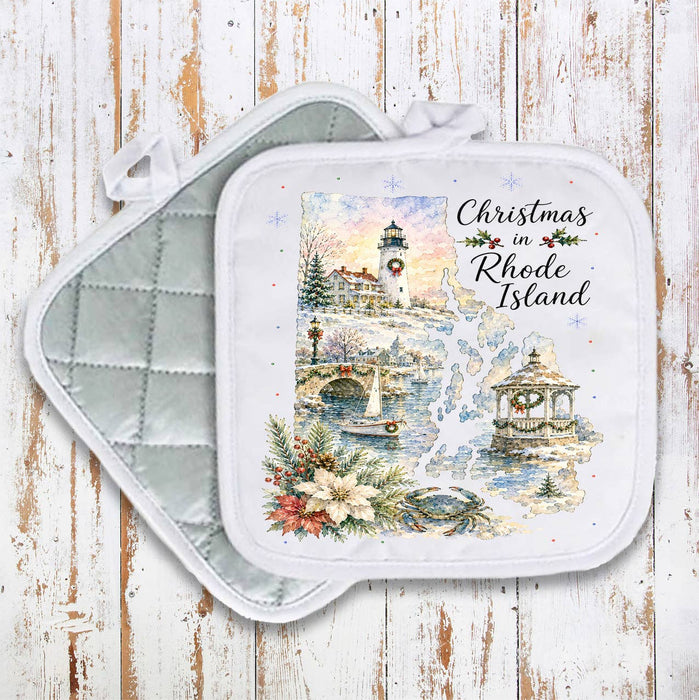 Christmas in Rhode Island State Map Pot Holder
