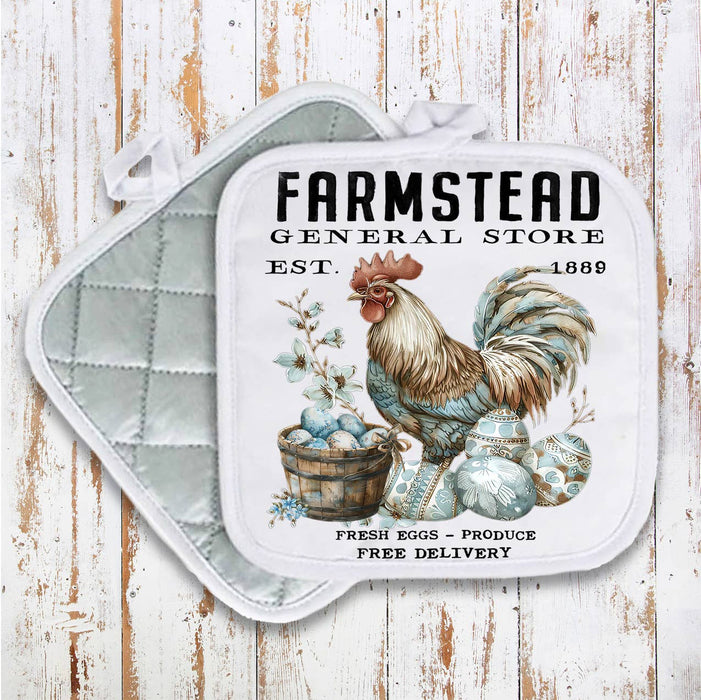 Rooster Easter Eggs Farmstead Pot Holder Oven Mitt