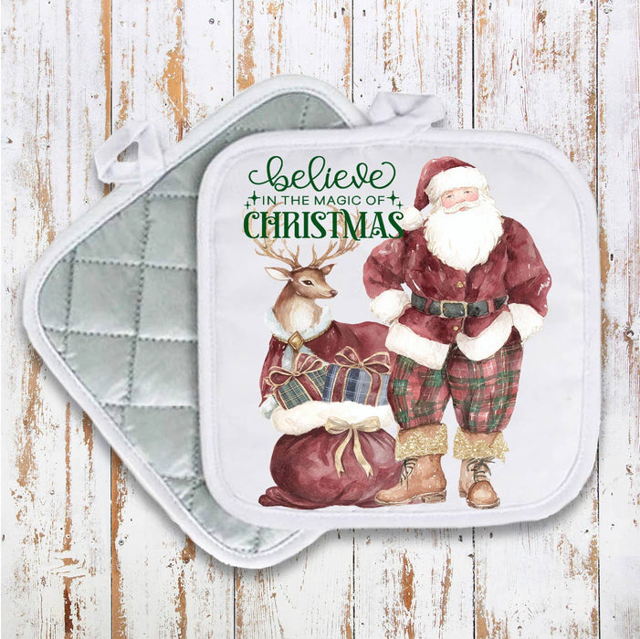 Christmas Santa Burgundy Velvet Pot Holder