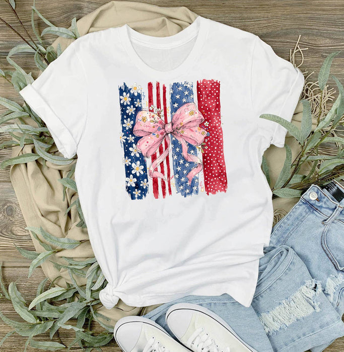 Patriotic red White Blue Bow T-Shirt