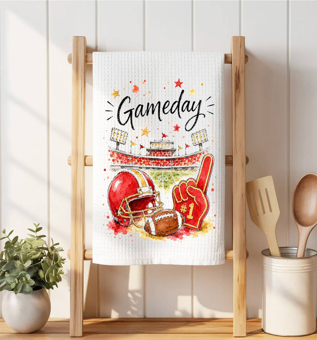 Gameday Football Gold & Red Waffle Weave Towel