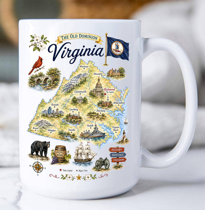 Virginia State Map Landmark Coffee Mug