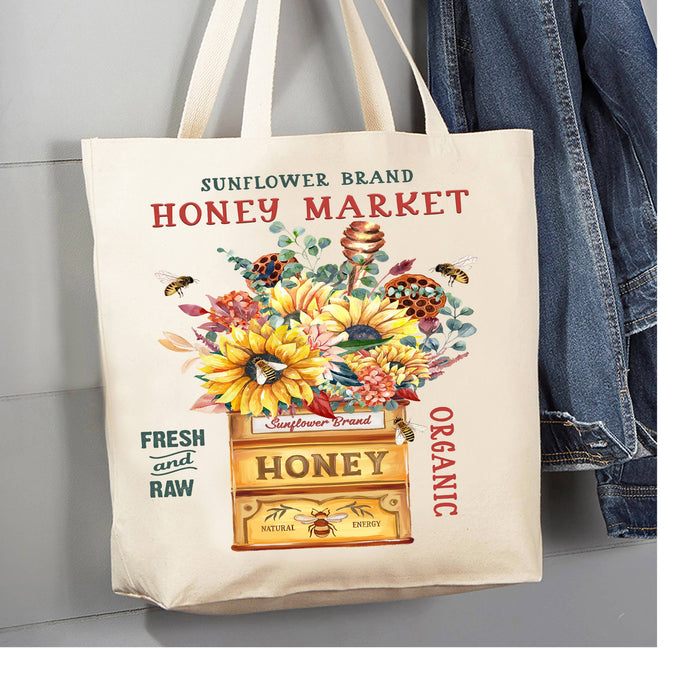 Modern Farmhouse Honey Market Bees Canvas Tote Bag