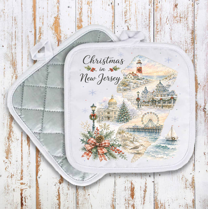 Christmas in New Jersey State Map Pot Holder