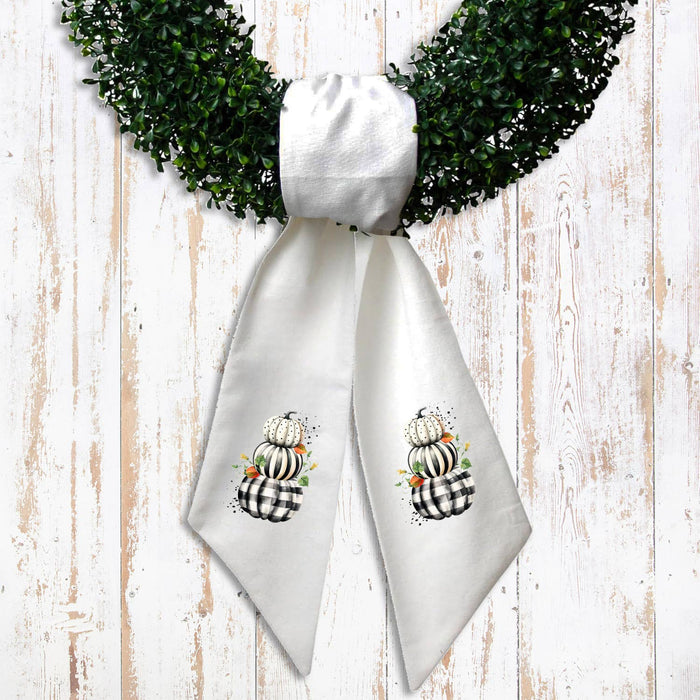 Fall Black and White Checkered Pumpkins Wreath Sash