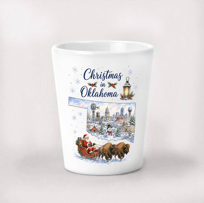 Christmas in Oklahoma State Map Shot Glass